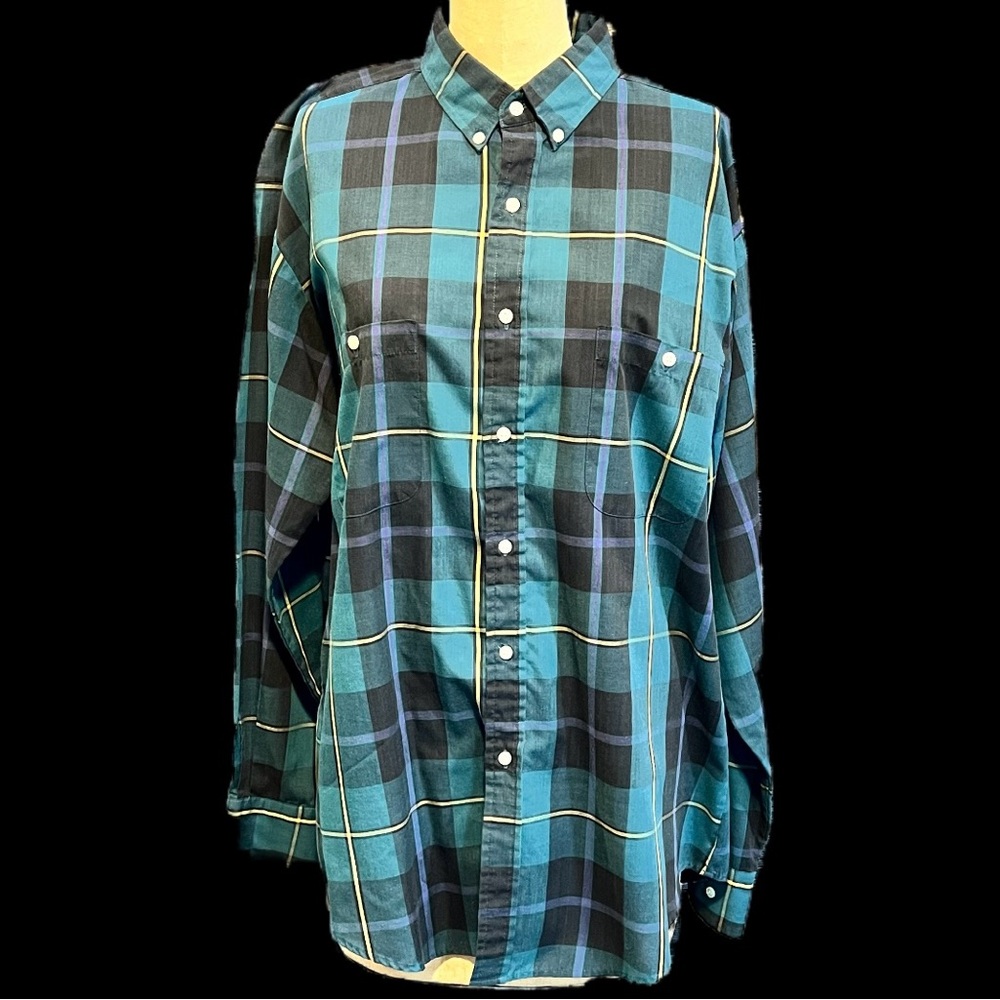 VINTAGE Steeplechase moody dark blackwatch plaid button‎ down shirt cotton 80s